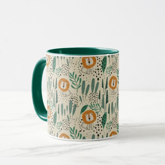 Niedlich Doodle Lion Jungle Regenwaldmuster Tasse (Vorderseite Links)