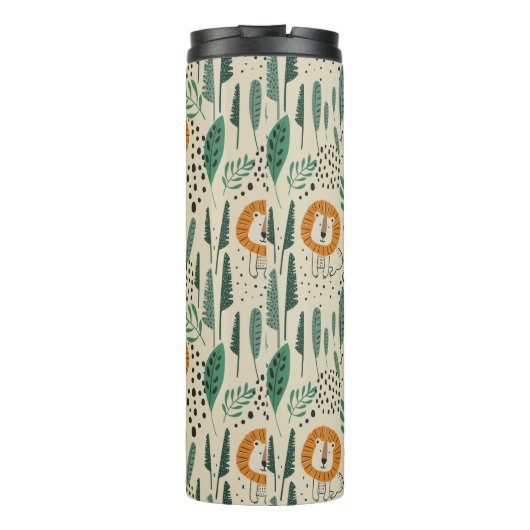 Niedlich Doodle Lion Jungle Regenwaldmuster Thermosbecher (Rückseite)