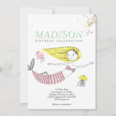 Niedlich Doodle Mermaid Imitate Gold Geburtstag Ei Einladung (Vorderseite)