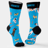 Niedlich Doodle Muster Retro Puppy Lover Socken (Gewinkelt)