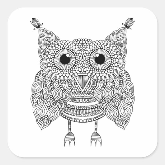 Niedlich Doodle Owl Quadratischer Aufkleber (Vorderseite)