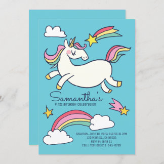 Niedlich Doodle Rainbow Unicorn Sterne Geburtstag Einladung