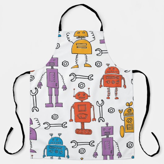 Niedlich doodle Roboter. Nahtloses Muster. Cartoon Schürze (Vorderseite)