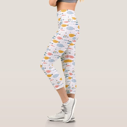 Niedlich Doodle School of Fish Pattern Capri Leggings (Links)