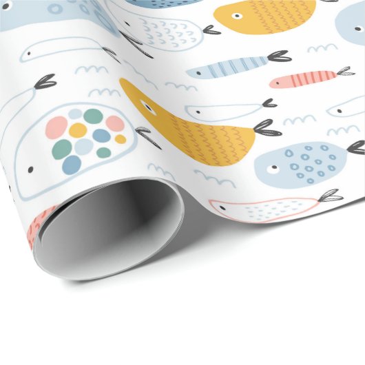 Niedlich Doodle School of Fish Pattern Geschenkpapier (Rolleneckpunkt)