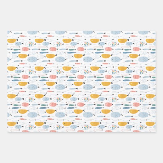 Niedlich Doodle School of Fish Pattern Geschenkpapier Set (Vorderseite 3)