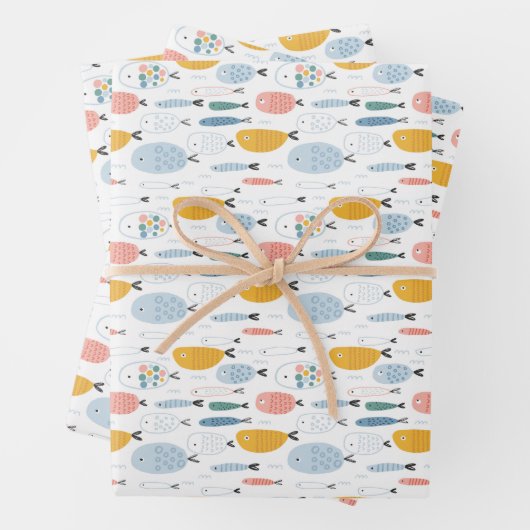Niedlich Doodle School of Fish Pattern Geschenkpapier Set (Beispiel)