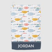 Niedlich Doodle School of Fish Pattern Golfhandtuch (Vorderseite)