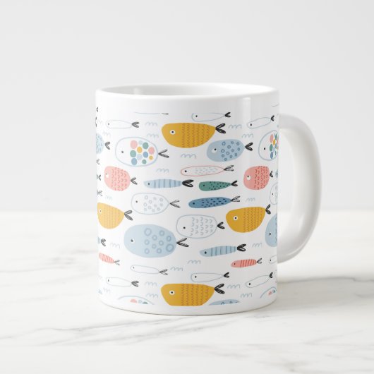 Niedlich Doodle School of Fish Pattern Jumbo-Tasse (Vorderseite Rechts)