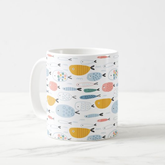 Niedlich Doodle School of Fish Pattern Kaffeetasse (Vorderseite Links)