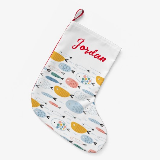 Niedlich Doodle School of Fish Pattern Kleiner Weihnachtsstrumpf (Vorderansicht (hängend))