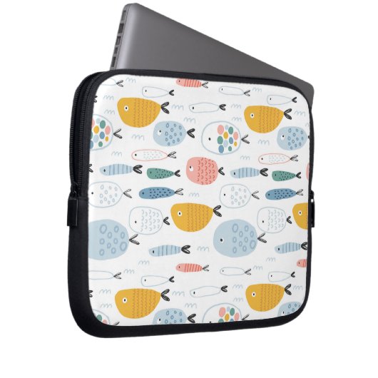 Niedlich Doodle School of Fish Pattern Laptopschutzhülle (Vorne Rechts)