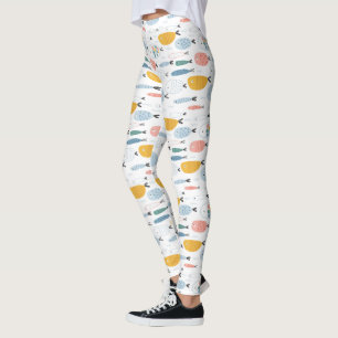 Niedlich Doodle School of Fish Pattern Leggings