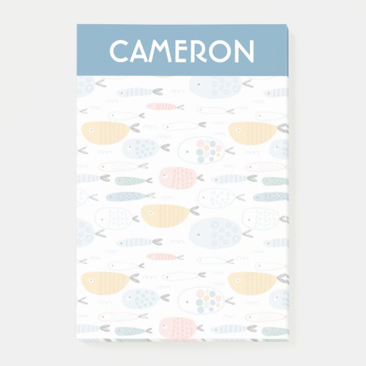 Niedlich Doodle School of Fish Pattern Post-it Klebezettel (Vorderseite)