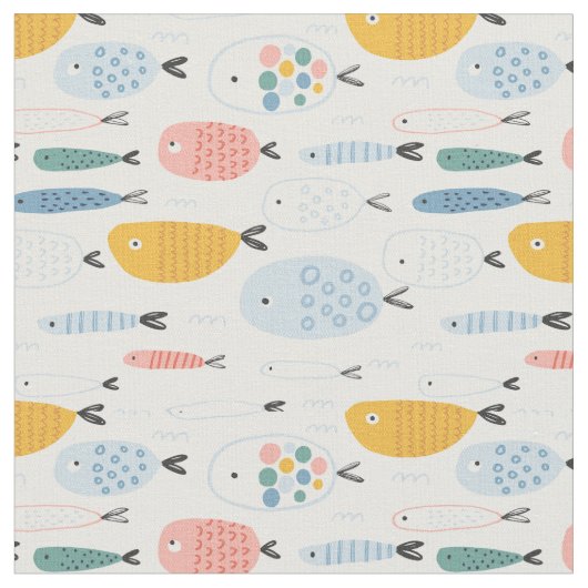 Niedlich Doodle School of Fish Pattern Stoff (Nahaufnahme)