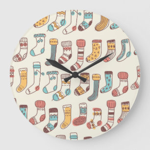 Niedlich Doodle Socken: Skandinavische Einfachheit Große Wanduhr