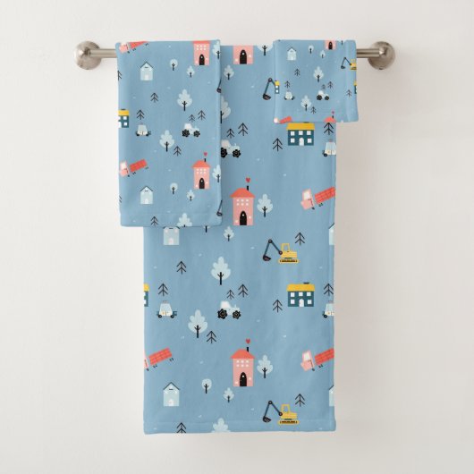 Niedlich Doodle Town Scene Muster Badhandtuch Set (Insitu)