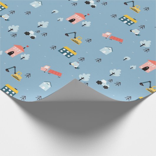 Niedlich Doodle Town Scene Muster Geschenkpapier (Ecke)