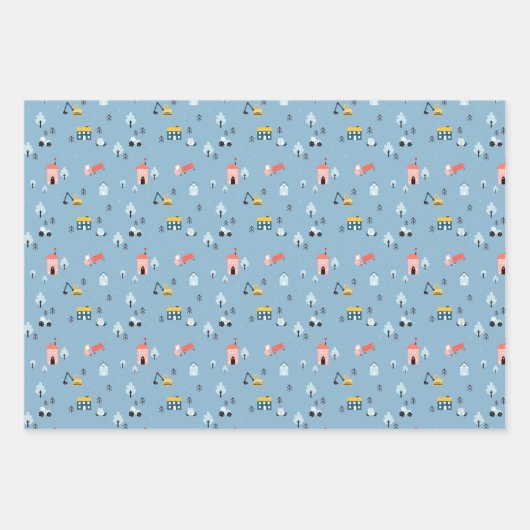 Niedlich Doodle Town Scene Muster Geschenkpapier Set (Vorderseite 2)
