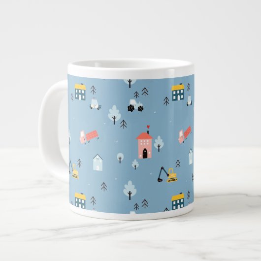 Niedlich Doodle Town Scene Muster Jumbo-Tasse (Vorderseite Links)
