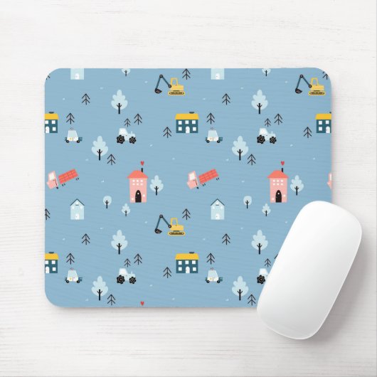 Niedlich Doodle Town Scene Muster Mousepad (Mit Mouse)