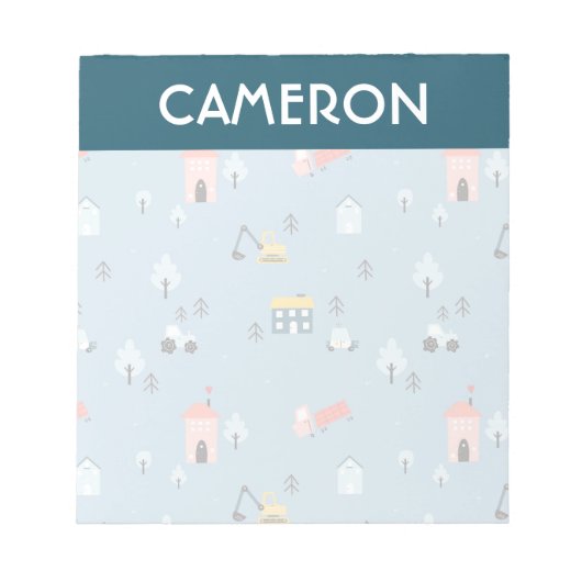 Niedlich Doodle Town Scene Muster Notizblock (Vorderseite)