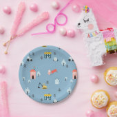 Niedlich Doodle Town Scene Muster Pappteller (Party)