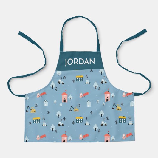 Niedlich Doodle Town Scene Muster Schürze (Vorderseite)