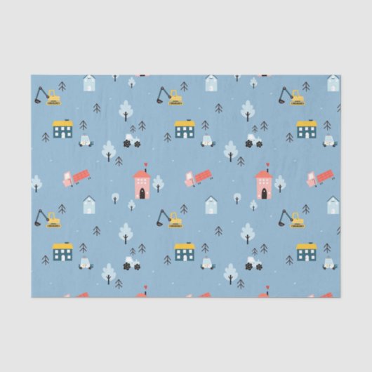 Niedlich Doodle Town Scene Muster Seidenpapier (Vorderseite)