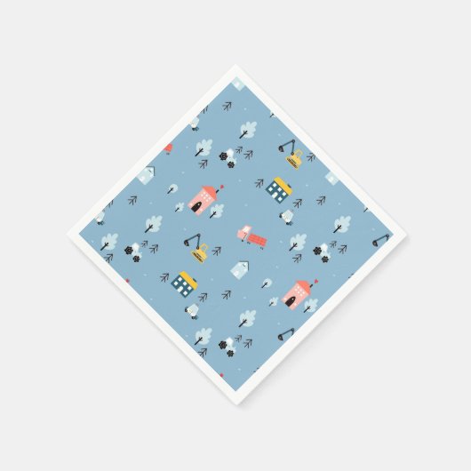 Niedlich Doodle Town Scene Muster Serviette (Ecke)