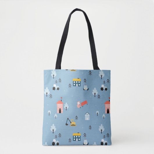Niedlich Doodle Town Scene Muster Tasche (Vorderseite)