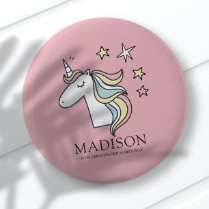 Niedlich Doodle Unicorn und Stars Geburtstag Button