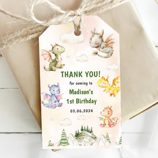 Niedlich Dragon 1. Geburtstag Party Geschenkanhänger