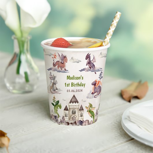 Niedlich Dragon 1. Geburtstag Party Pappbecher