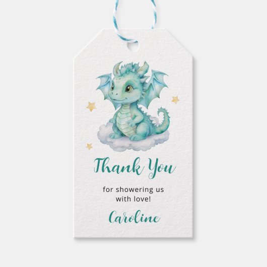 Niedlich Dragon Baby Dusche Geschenkanhänger (Vorderseite)