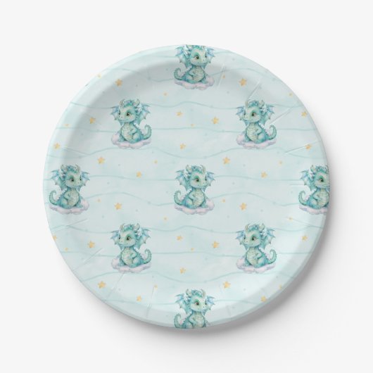 Niedlich Dragon Baby Dusche Pappteller (Vorderseite)