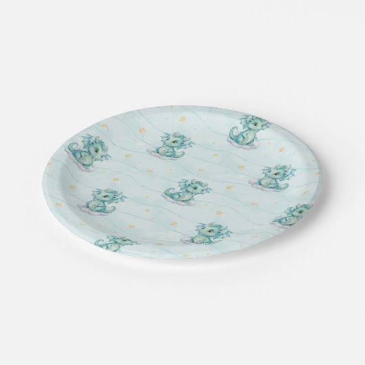 Niedlich Dragon Baby Dusche Pappteller (Schrägansicht)