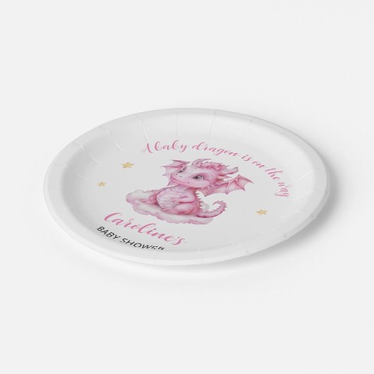 Niedlich Dragon Baby Dusche Pappteller (Schrägansicht)