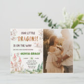 Niedlich Dragon Baby Dusche Party Foto Einladung (Stehend Vorderseite)