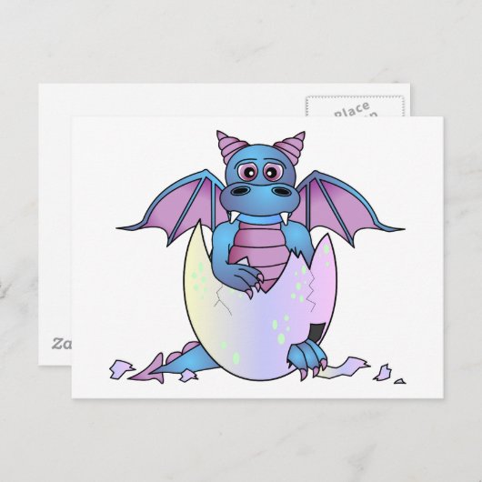 Niedlich Dragon Baby in Crackeier - blau / Lila Postkarte (Vorne/Hinten)