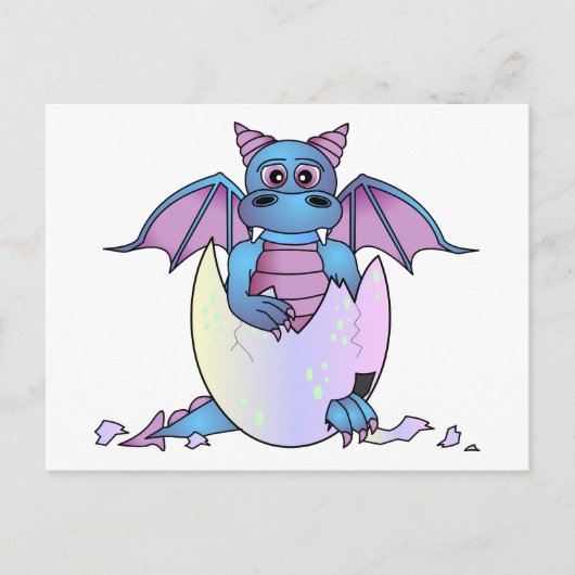 Niedlich Dragon Baby in Crackeier - blau / Lila Postkarte (Vorderseite)