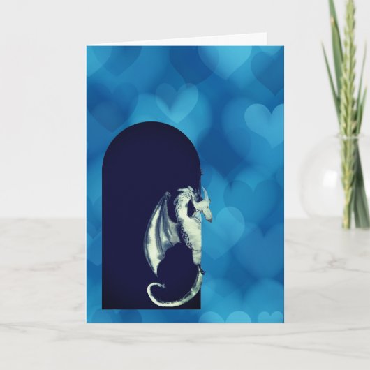 Niedlich Dragon Blue Hearts Grandson Valentinstag Karte (Vorderseite)