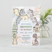 Niedlich Dragon Boy 1. Geburtstag Party Einladung (Stehend Vorderseite)