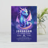 Niedlich Dragon Fantasy Dark Blue Birthday Party Einladung (Stehend Vorderseite)