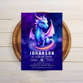 Niedlich Dragon Fantasy Dark Blue Birthday Party Einladung