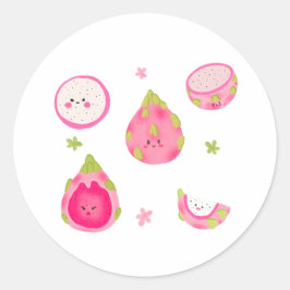 Niedlich Dragon Fruit Illustration - Kawaii Pitaya Runder Aufkleber