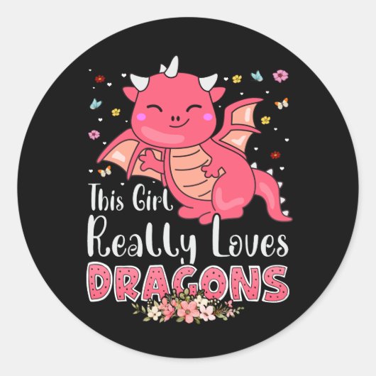 Niedlich Dragon Girl Lieben Dragons Wings Fantasy  Runder Aufkleber (Vorderseite)