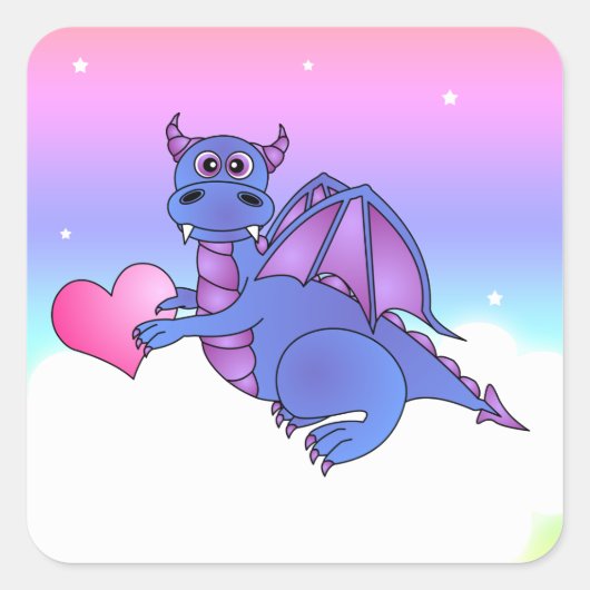 Niedlich Dragon Heart Stickers Blue - Pink - Lila (Vorderseite)