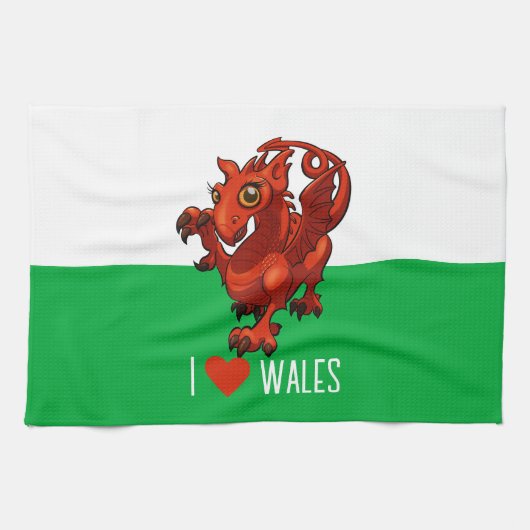 Niedlich Dragon I Liebe Wales Welsh Dragon Cartoon Geschirrtuch (Horizontal)