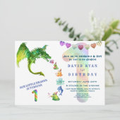 Niedlich Dragon Monsters Baby Foto 1. Geburtstag Einladung (Stehend Vorderseite)